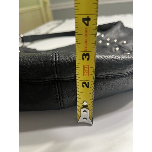 Black Leather Silver Studded Hobo Bag Purse By Franco Sarto - Picture 15 of 16